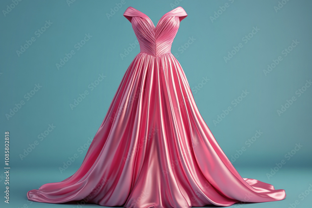 Obraz premium Pink dress draped elegantly on vivid blue background, creating a striking contrast.