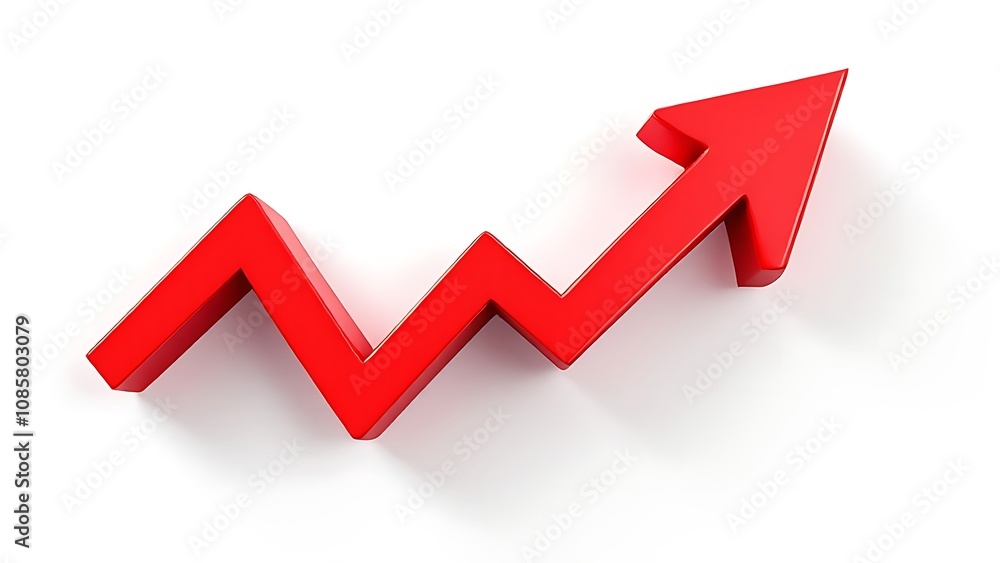 Red upward arrow graph showing rising trend Red upward arrow graph showing rising trend