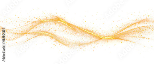 Golden particles, a luxurious and sparkling wave effect, golden particles on transparent background