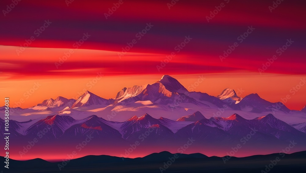 Majestic Mountains with Sunset Backdrops, generative AI Majestic Mountains with Sunset Backdrops, generative AI