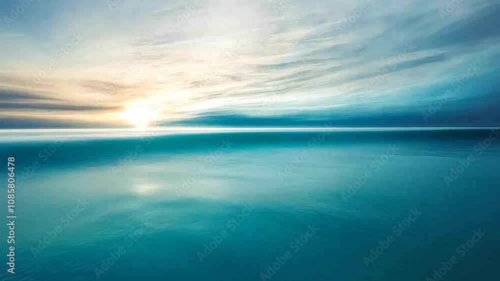 Calm ocean reflecting golden sunrise sky Calm ocean reflecting golden sunrise sky