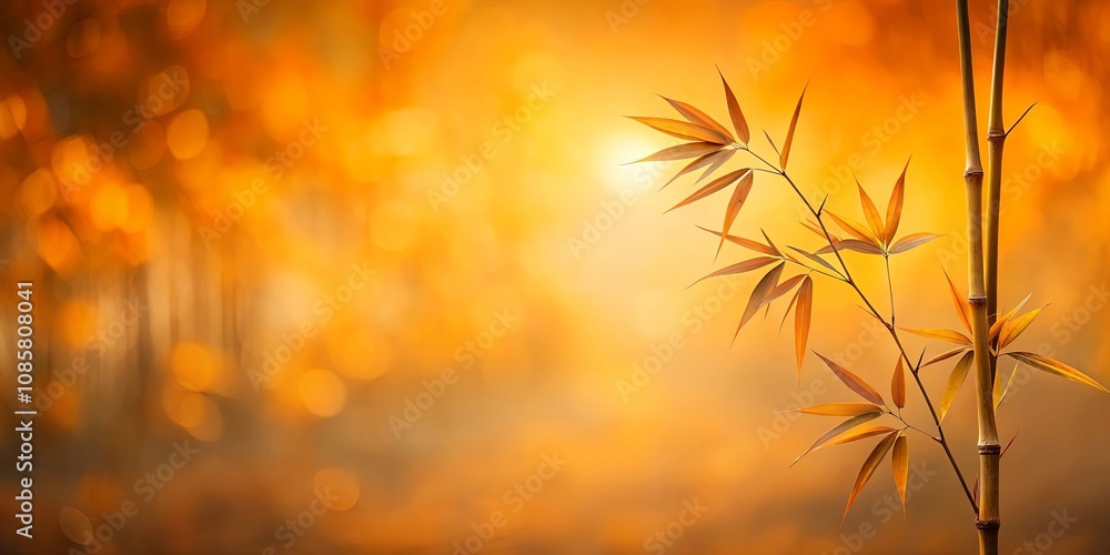 Obraz premium Serene Bamboo Silhouette at Golden Hour, Illuminated by a Warm Sunset Glow