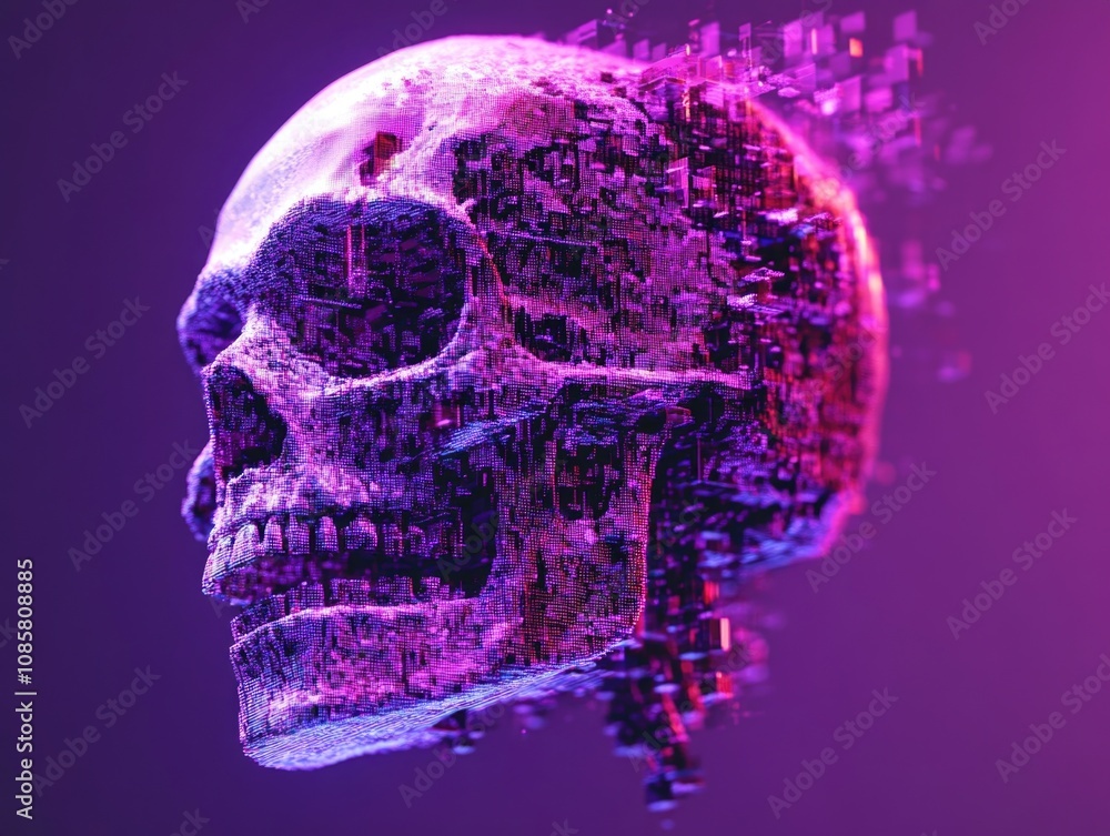Digital skull on purple background Digital skull on purple background