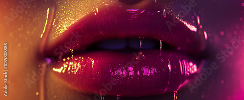 close up view of a woman's wet lips