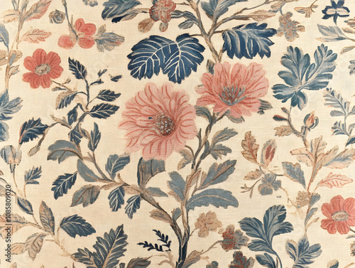 Wallpaper Mural A floral fabric pattern featuring various colorful flowers and leaves on a light background. Torontodigital.ca
