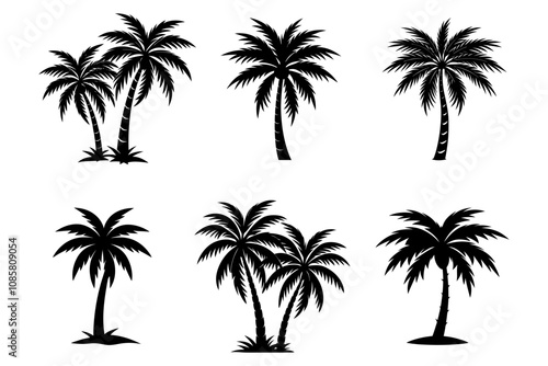 Set of palm tree Silhouette vector illustration