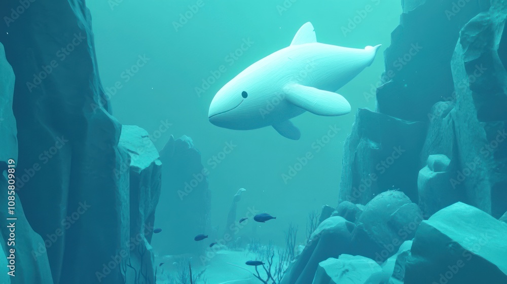 Fototapeta premium White Whale in a Deep Blue World