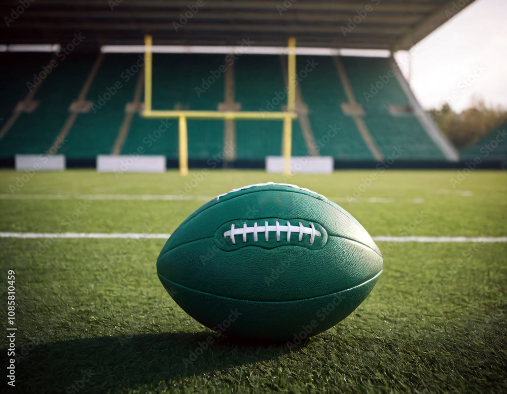 A football on a green football field. A football on a green football field.
