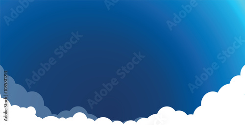 Beautiful dark blue sky with clouds. Gradient transition from light blue to dark blue color. Vector background template for your advertisement, invitation, website