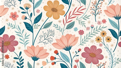 Wallpaper Mural Seamless pattern with abstract flowers Torontodigital.ca