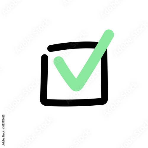 Tick mark check box. Agree, yes, correct, check concepts.  Hand drawn vector isolated illustration.