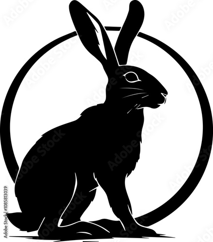 vector animal illustration, logo, black silhouette with a rabbit