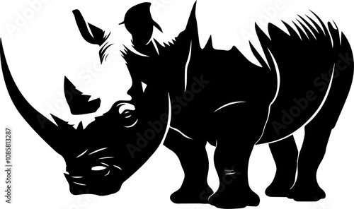 vector animal illustration, logo, black silhouette with a rhino