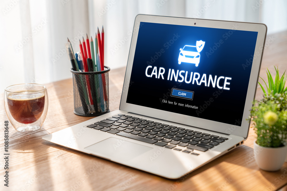 Fototapeta premium car insurance online website on computer screen for insure your car damage snugly
