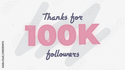 thank you card, 100k Followers text design with shadows with white background animation video