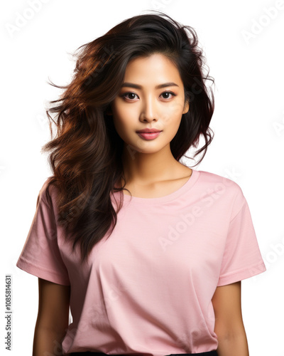 Attractive tender young asian woman with long healthy dark hair