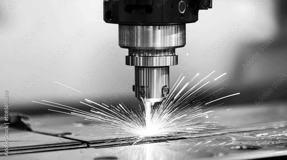 A close-up of a laser cutting machine in action, showcasing sparks flying as it processes material with precision and intensity. A close-up of a laser cutting machine in action, showcasing sparks flying as it processes material with precision and intensity.