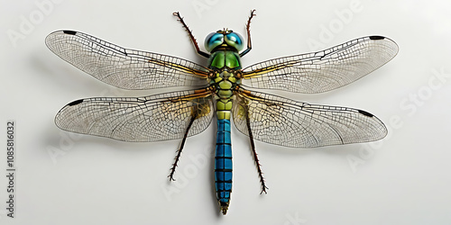 Exotic dragonfly with unique and beautiful features on a white background. Crated With Generative AI