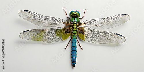Exotic dragonfly with unique and beautiful features on a white background. Crated With Generative AI