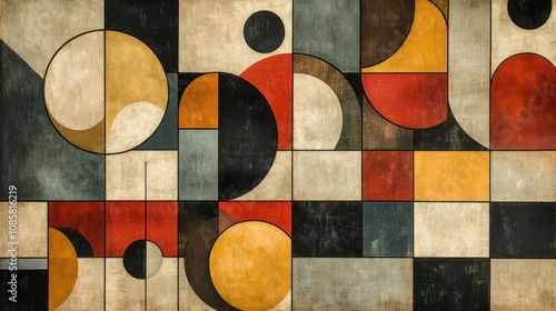 Abstract Geometric Artwork Featuring Circles and Squares