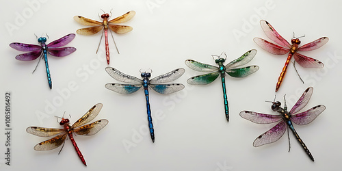 Exotic dragonfly with unique and beautiful features on a white background. Crated With Generative AI
