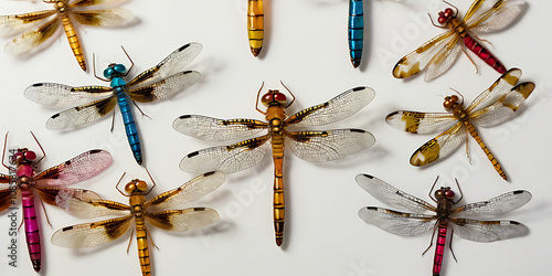 Exotic dragonfly with unique and beautiful features on a white background. Crated With Generative AI