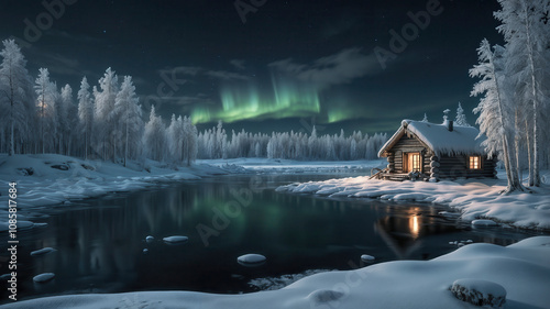 Enchanting Winter Wonderland Under the Northern Lights6 photo