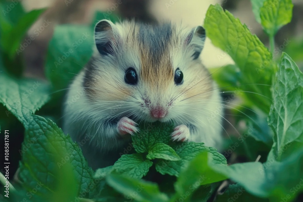 Hamster eating green leaf Hamster eating green leaf