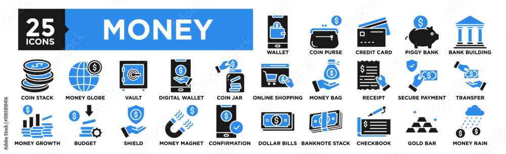 Money icon collection set. Containing design finance, money, business, financial, banking, investment Money icon collection set. Containing design finance, money, business, financial, banking, investment