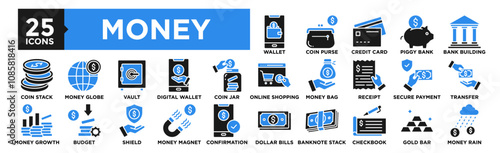 Money icon collection set. Containing design finance, money, business, financial, banking, investment	