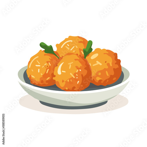 Simple flat 2D illustration of arancini fried rice balls  isolated on a white background, ai, icon set