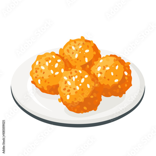 Simple flat 2D illustration of arancini fried rice balls  isolated on a white background, ai, icon set