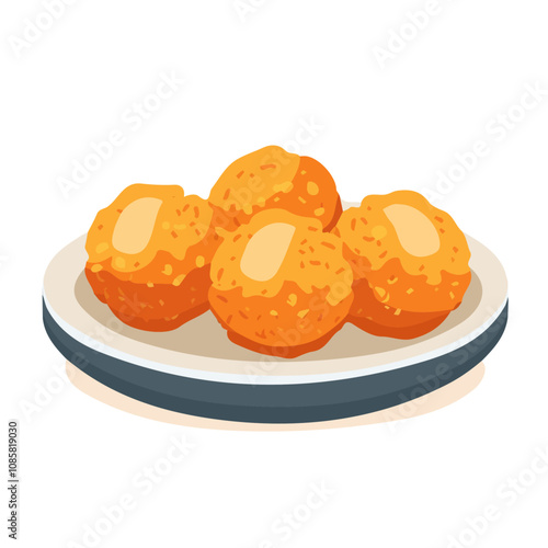 Simple flat 2D illustration of arancini fried rice balls  isolated on a white background, ai, icon set
