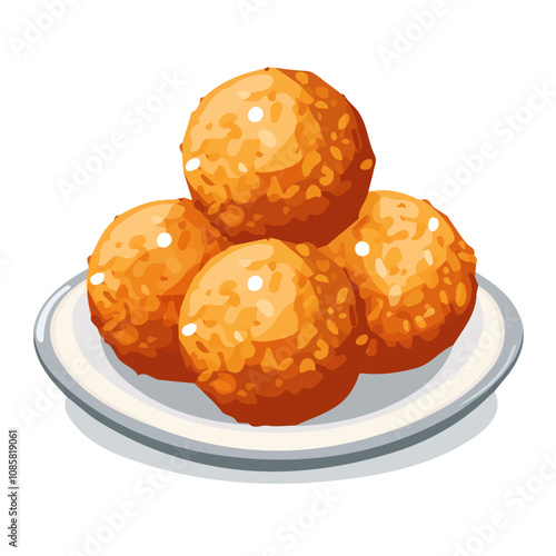 Simple flat 2D illustration of arancini fried rice balls  isolated on a white background, ai, icon set