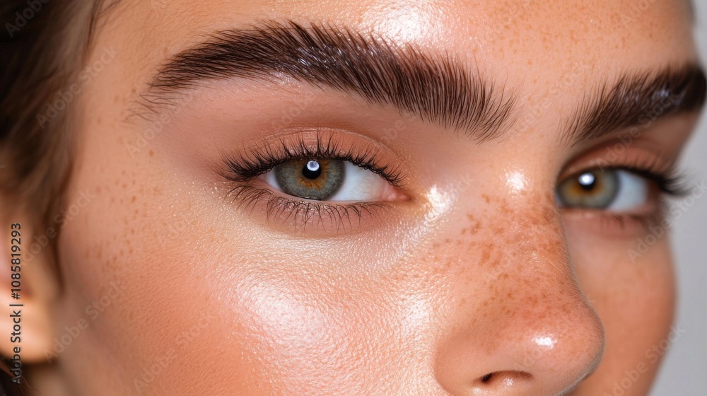 Fototapeta premium Close-up of Beautiful Eyes with Freckles and Brows