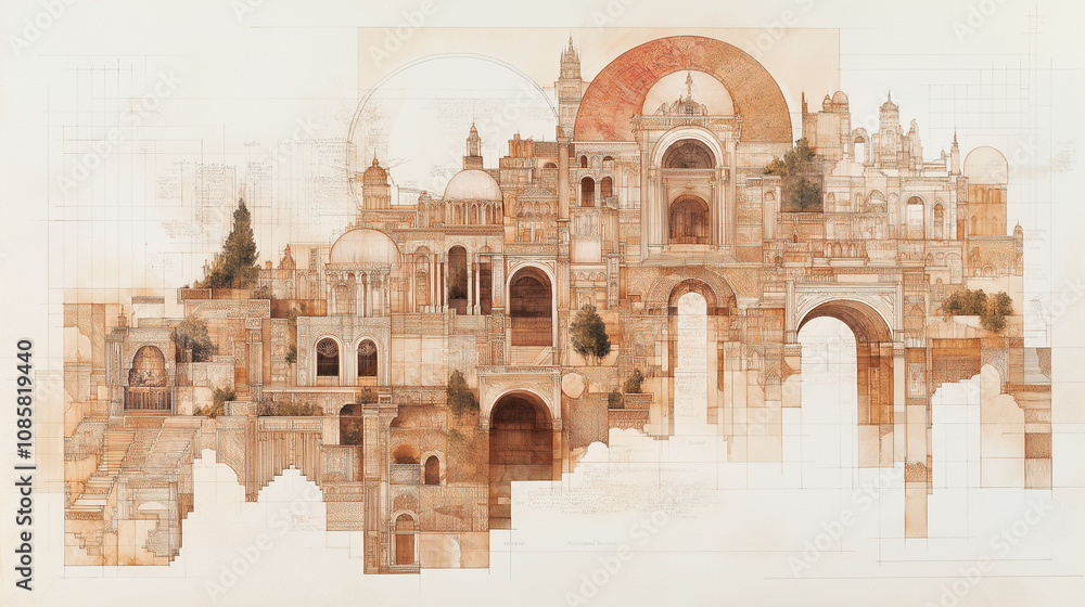 Fototapeta premium Sevilla Cathedral Architectural Collage: A captivating collage showcasing the architectural splendor of the Seville Cathedral, blending historical elements with a modern artistic approach.