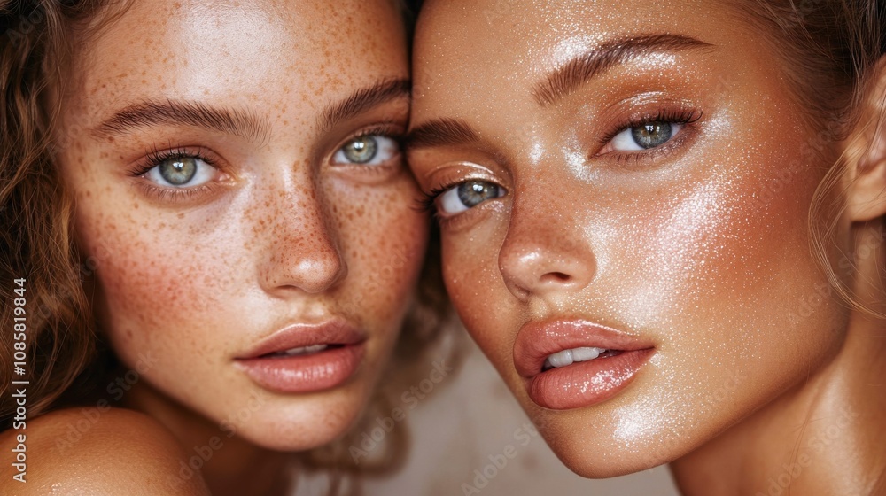 Close-Up Portraits of Two Women with Glowing Skin Close-Up Portraits of Two Women with Glowing Skin
