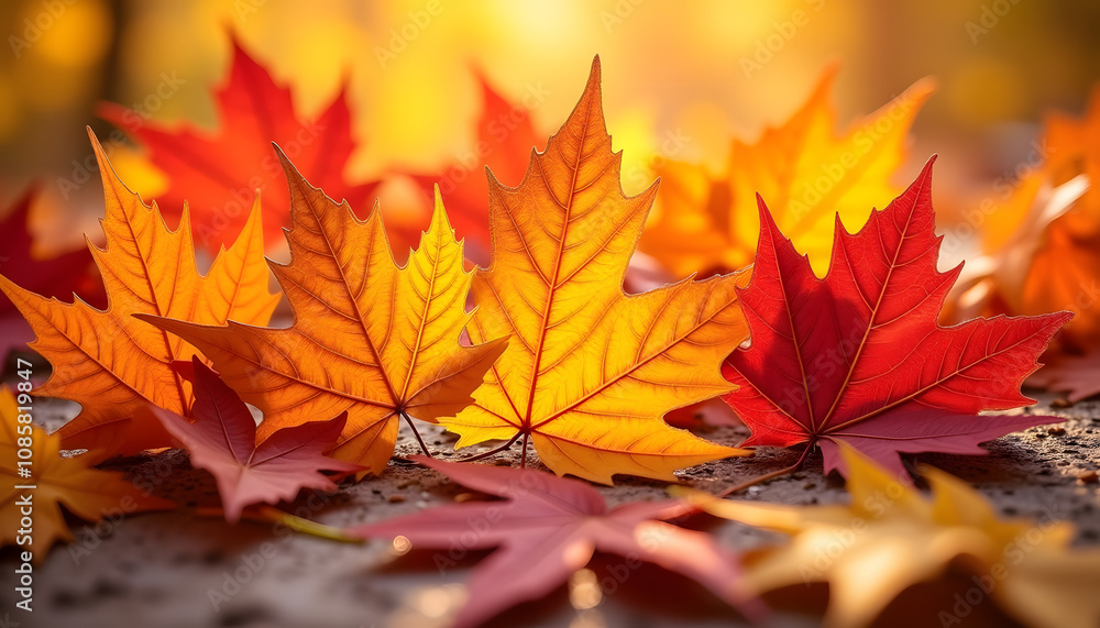 colorful maple leaves in vibrant shades of red and orange scattered on the ground colorful maple leaves in vibrant shades of red and orange scattered on the ground