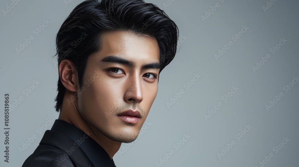 A close-up portrait of a young man with dark hair and a serious expression, set against a simple, muted background. A close-up portrait of a young man with dark hair and a serious expression, set against a simple, muted background.
