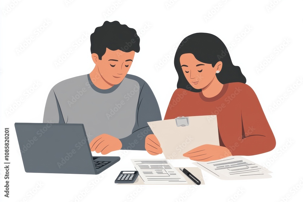 Couple Reviewing Mortgage Paperwork with Calculator Couple Reviewing Mortgage Paperwork with Calculator