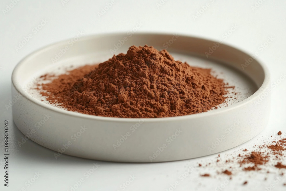 Bowl of rich cocoa powder dusted with sunlight, set on a rustic wooden table, ready for baking. Bowl of rich cocoa powder dusted with sunlight, set on a rustic wooden table, ready for baking.