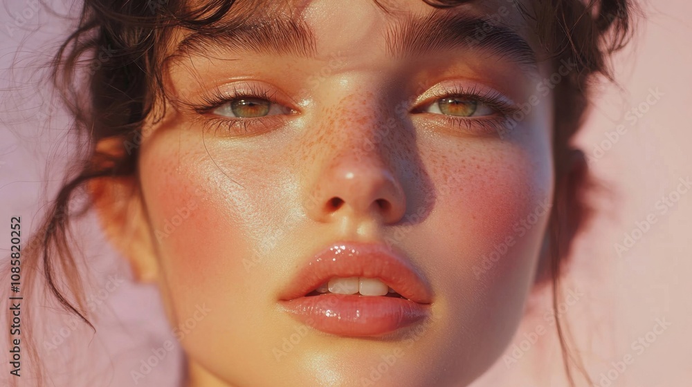 Radiant Portrait of Young Woman with Freckles Radiant Portrait of Young Woman with Freckles