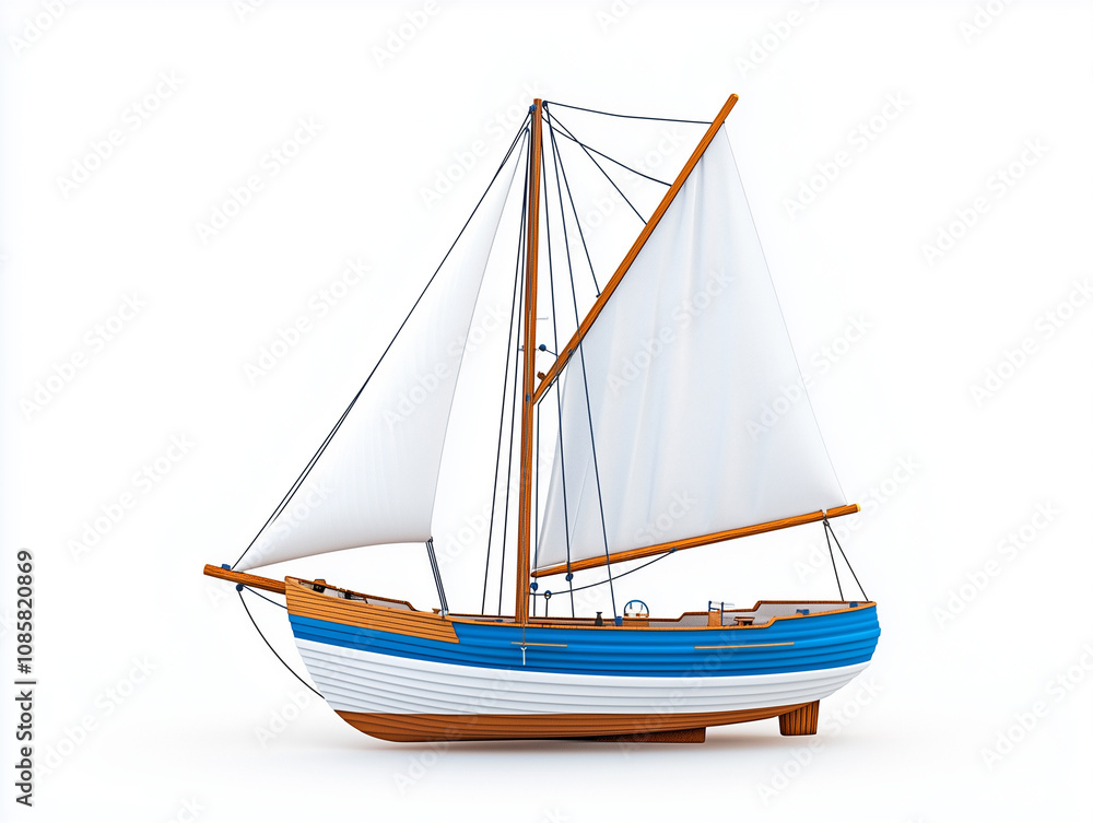 Toy Sailboat with Raised Sails Isolated on White Background Toy Sailboat with Raised Sails Isolated on White Background