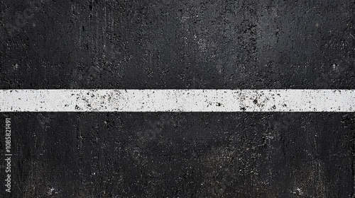 A close-up view of a textured asphalt surface with a prominent white line, commonly seen on roads for lane marking.