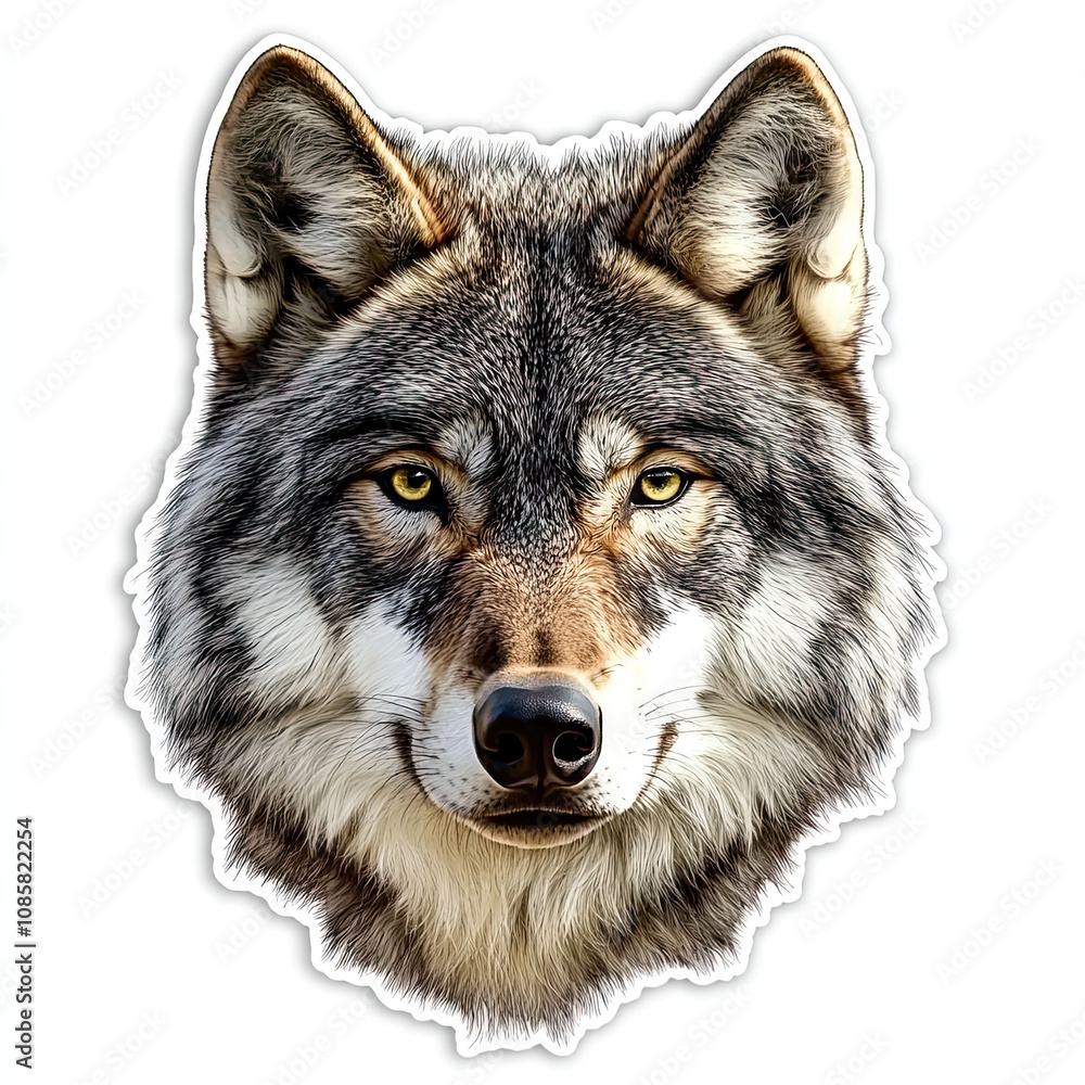 Sticker of a wolf's face, white background Sticker of a wolf's face, white background