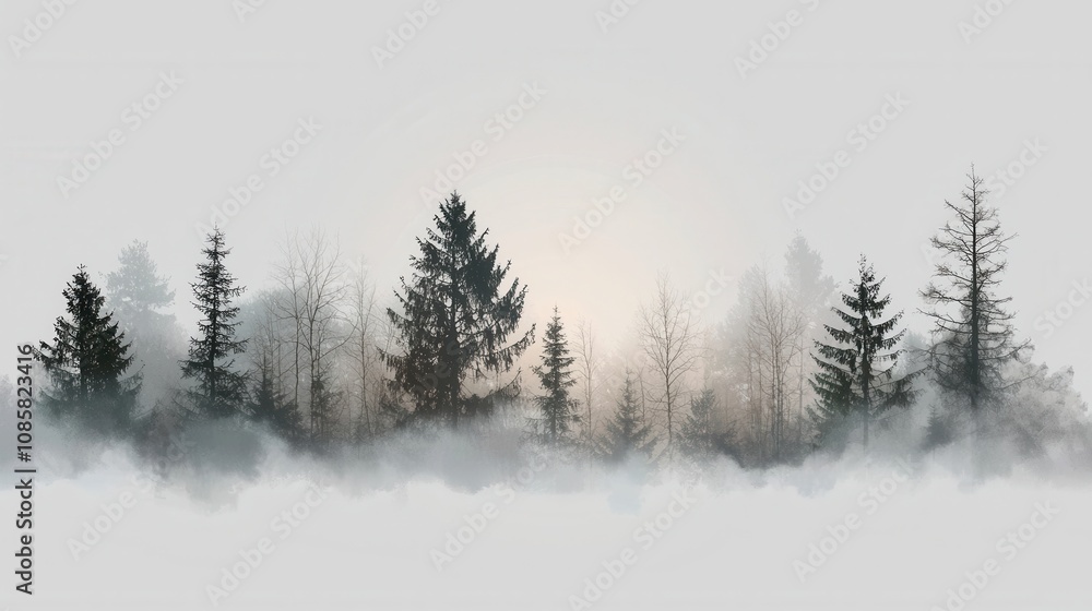 Soft Gray Minimalist Tree Silhouettes in Fog Soft Gray Minimalist Tree Silhouettes in Fog