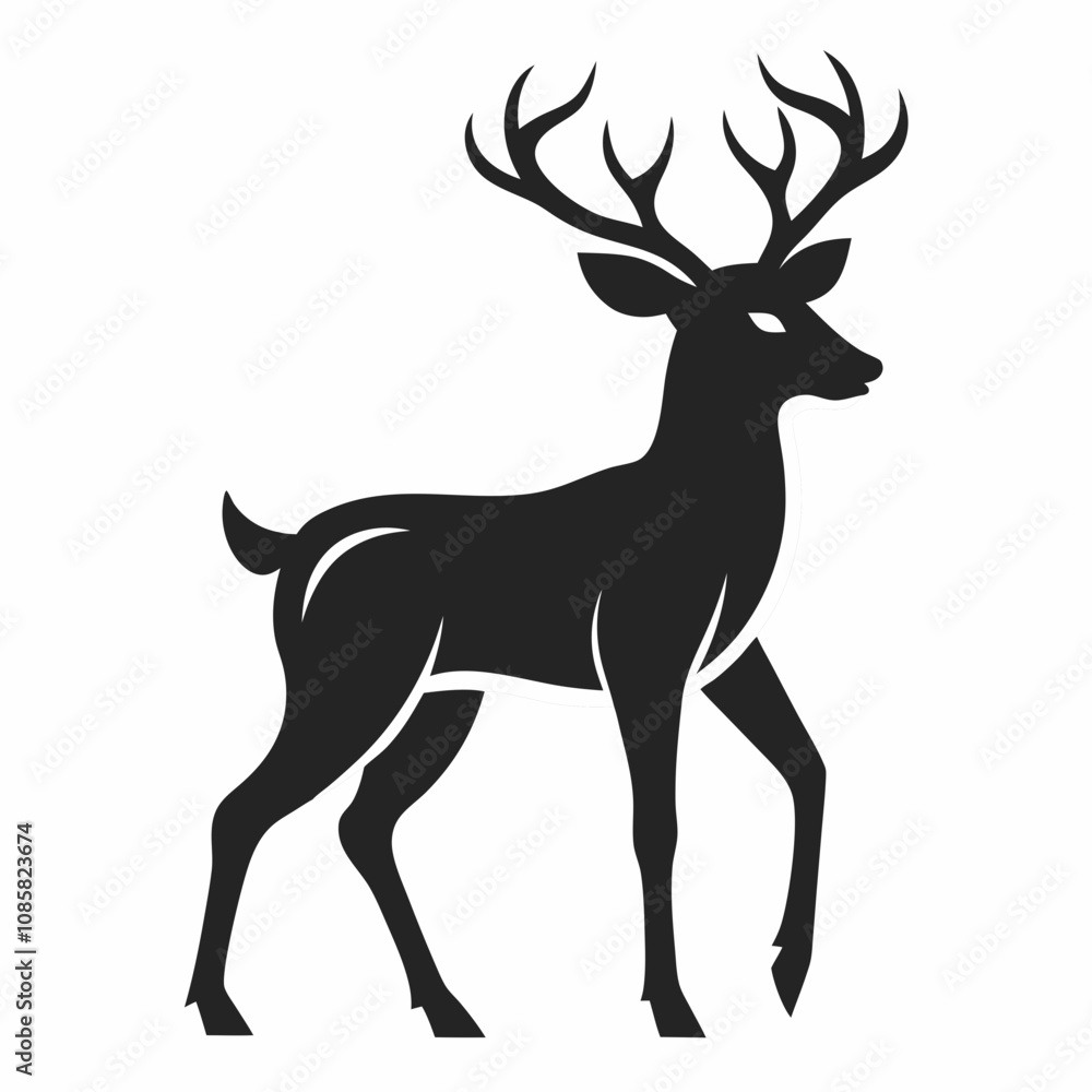 Deer of Silhouette Vector Illustration, black and white deer Deer of Silhouette Vector Illustration, black and white deer