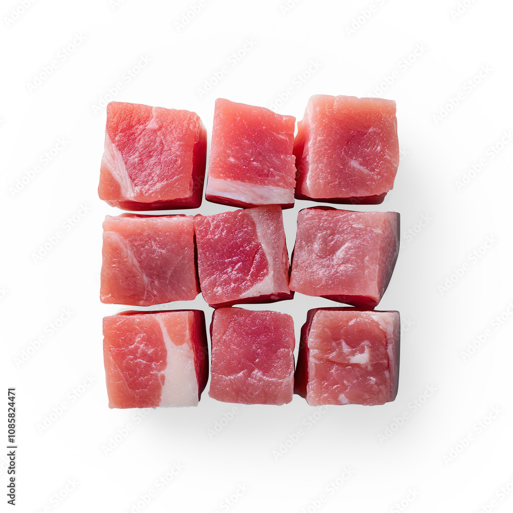 Raw Pork Cubes on a Transparent Background Raw Pork Cubes on a Transparent Background