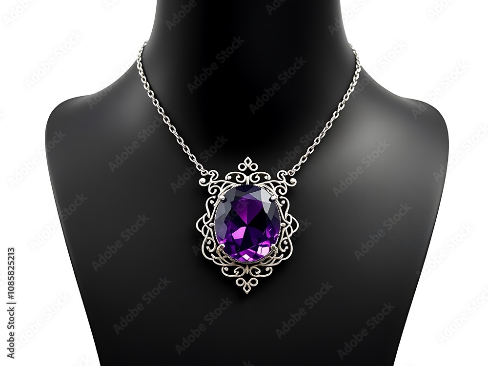 Amethyst Statement Necklace: Elegant Filigree Design on Display. AI Generated Amethyst Statement Necklace: Elegant Filigree Design on Display. AI Generated