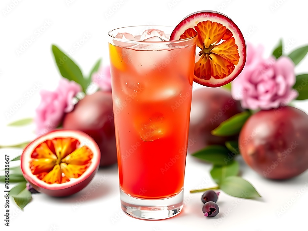 Refreshing Blood Orange Cocktail with Pink Flowers - Summer Drink Photography. AI Generated Refreshing Blood Orange Cocktail with Pink Flowers - Summer Drink Photography. AI Generated